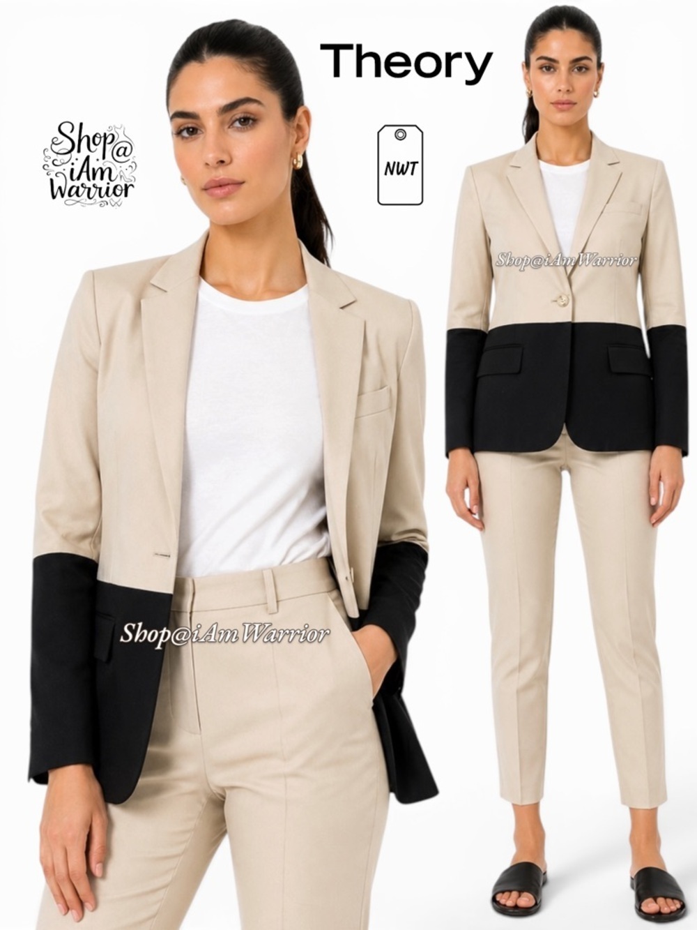 Theory NWT color-blocked stretch cotton tailored blazer *shop@iamwarrior